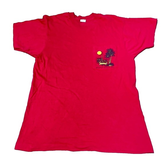 Vintage Myrtle‎ Beach Shirt Mens Large Red Short Sleeve Pocket Tee Travel 90s - Picture 1 of 5
